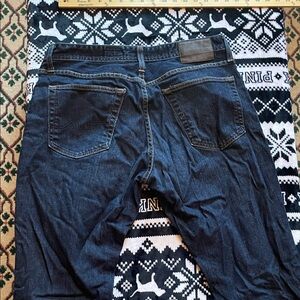 Dark Wash Denim Jeans with Leather Patch
